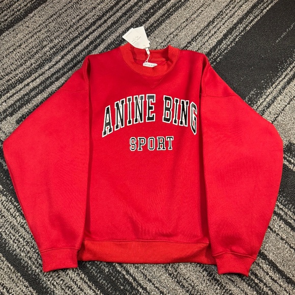 Anine Bing Jaci Logo Sport Red Sweater Woman’s Size Small - Picture 1 of 5